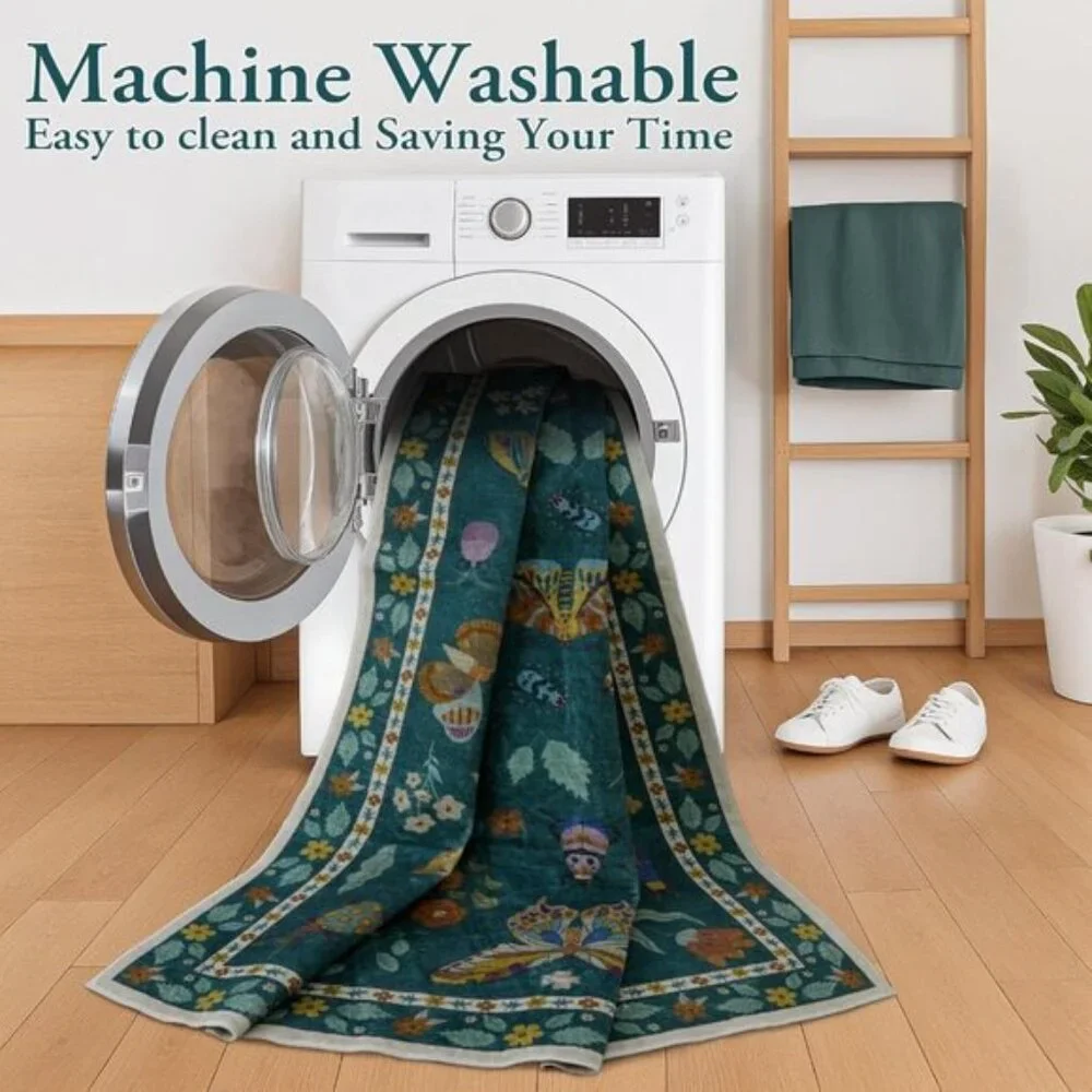New 5x7 Dark Green Insect Print Rug, Washable Non-Slip Modern Carpet for Home